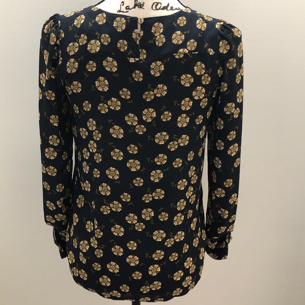 Loft Petites navy gold floral Blouse Size XXSP - Picture 2 of 6